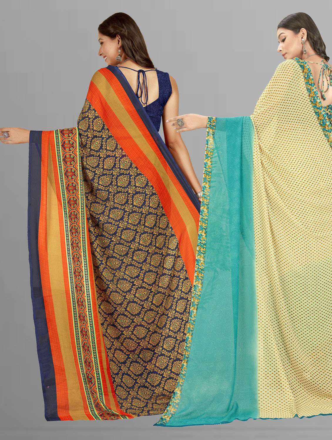pack of 2 printed casual wear sarees with blouse - 21477095 -  Standard Image - 1