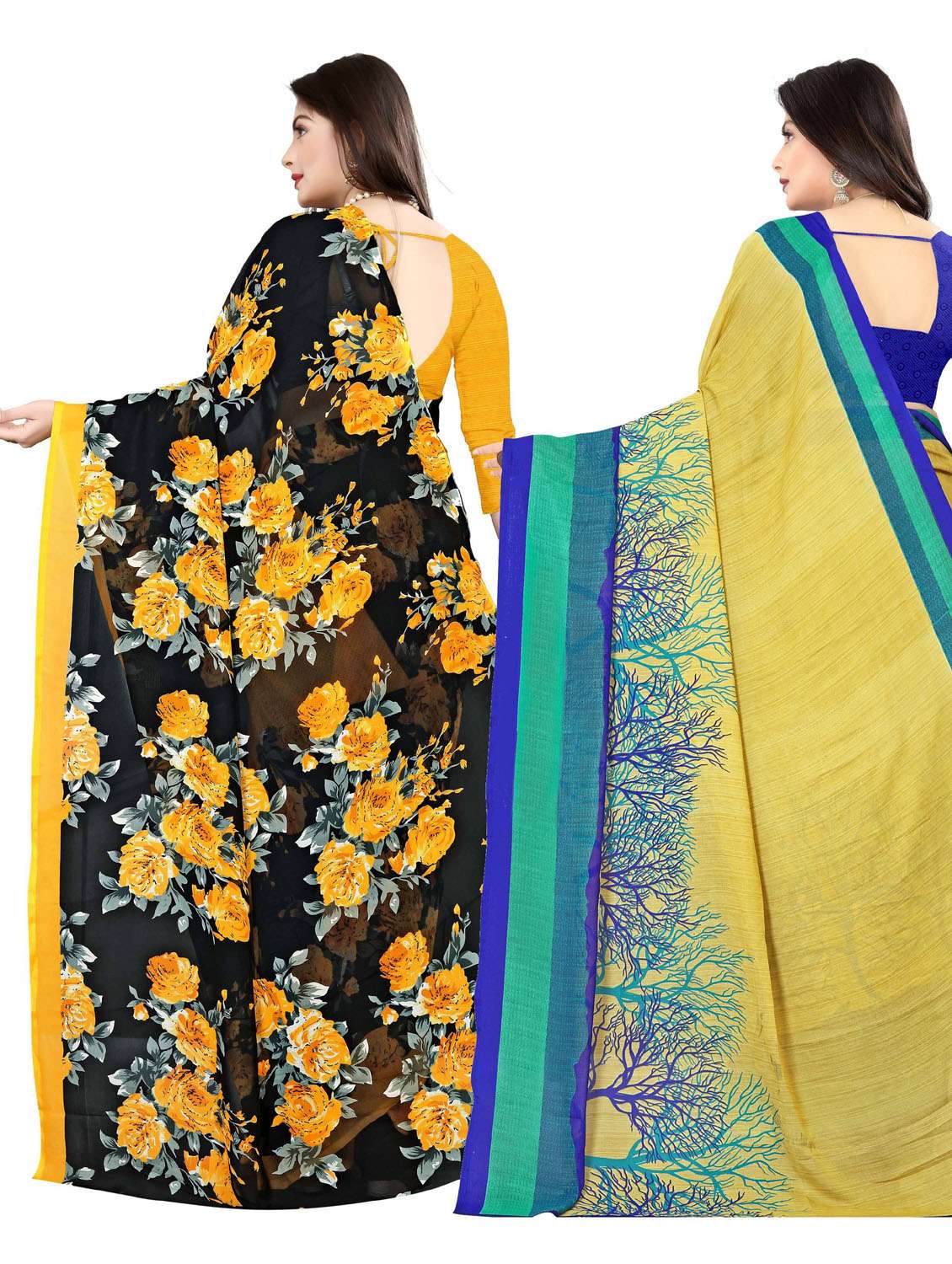 women pack of 2 casual wear combo sarees with blouse - 21477157 -  Standard Image - 1