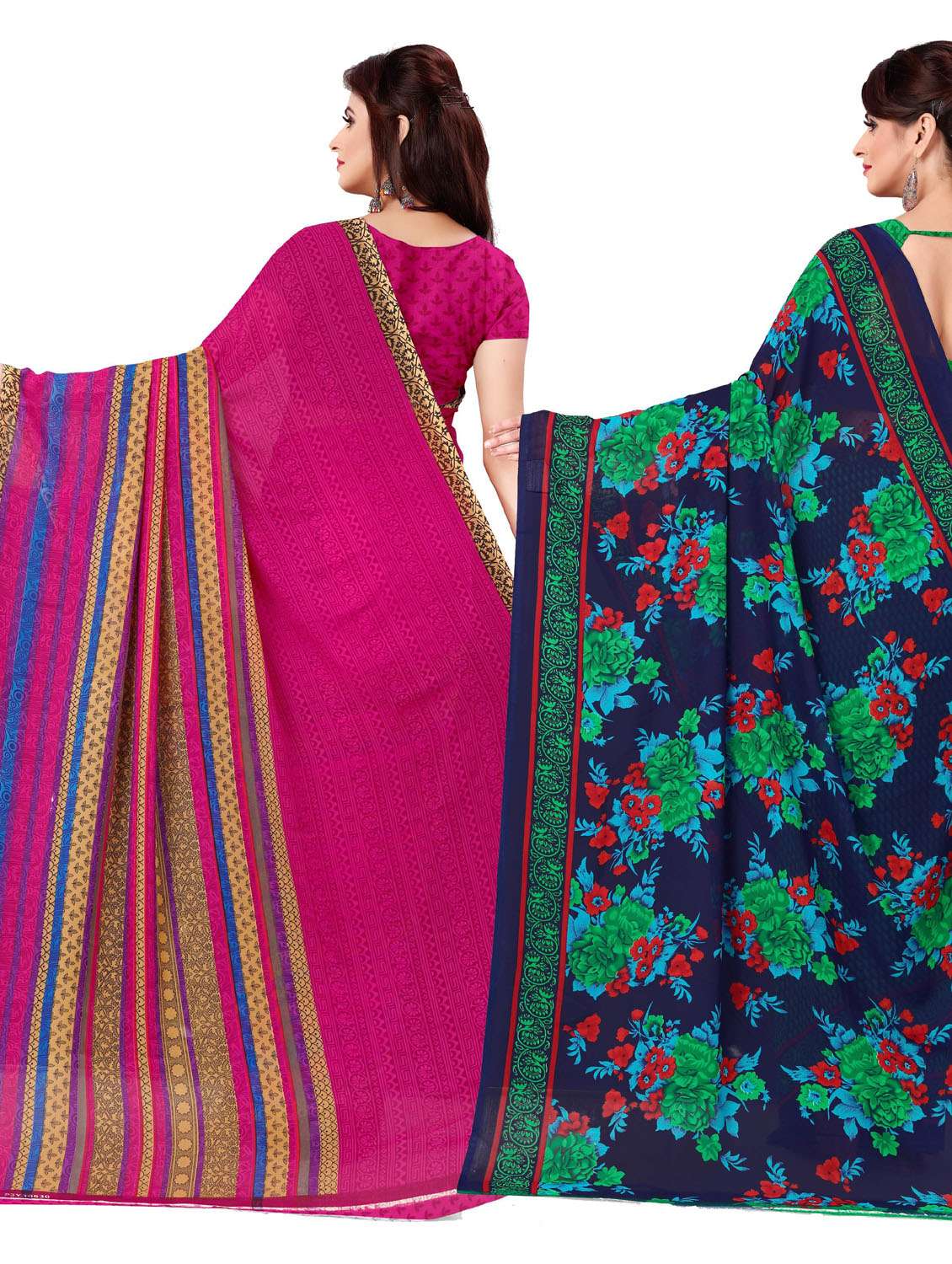 pack of 2 printed casual wear sarees with blouse - 21477183 -  Standard Image - 1