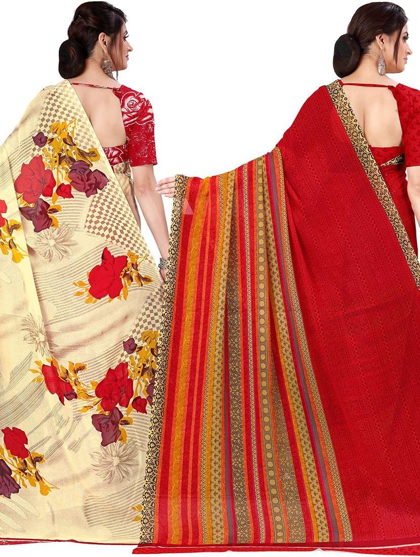 women pack of 2 casual wear combo sarees with blouse - 21477330 -  Standard Image - 1