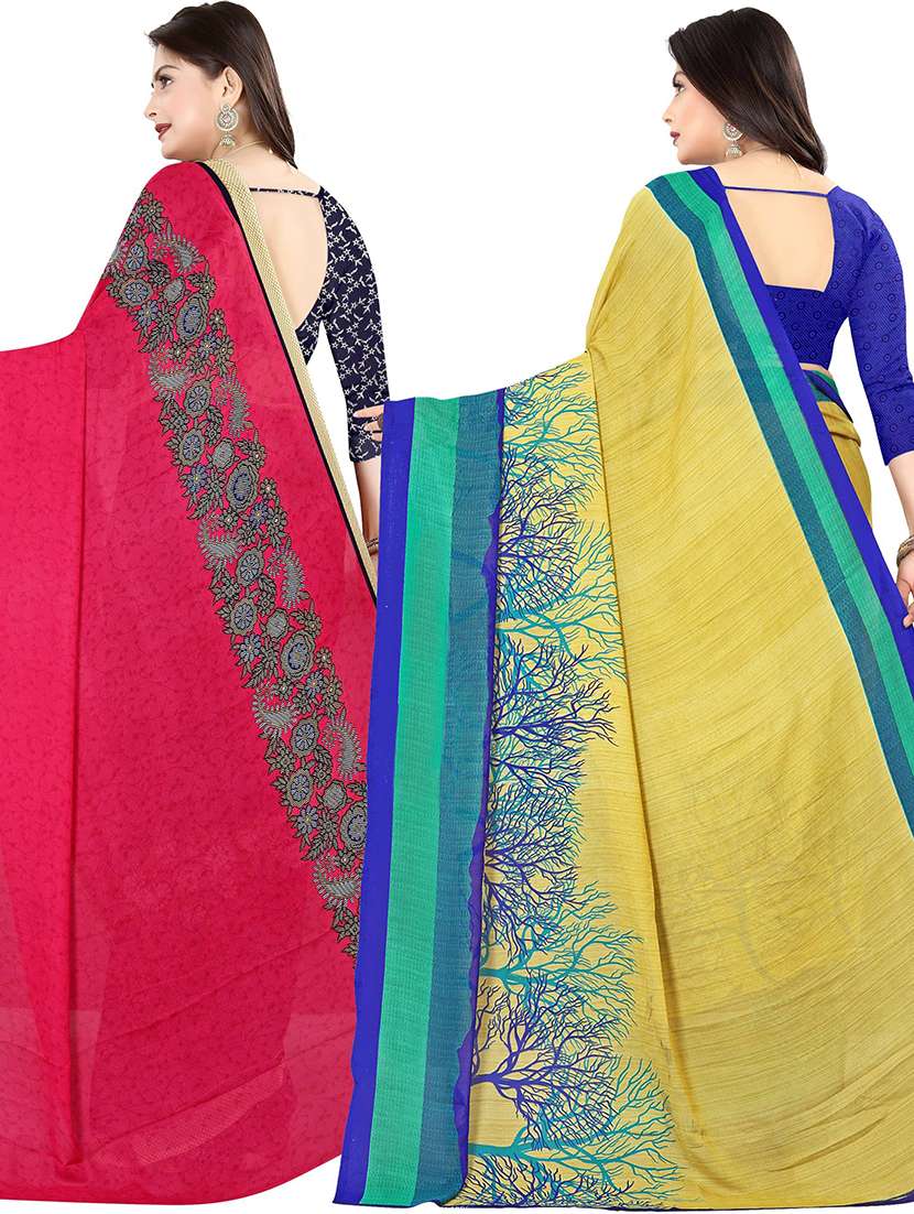women pack of 2 casual wear combo sarees with blouse - 21477341 -  Standard Image - 1