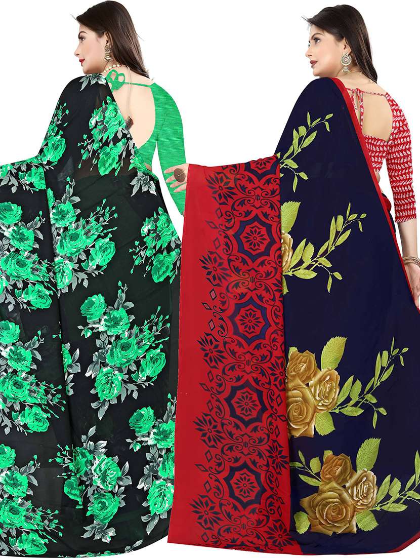 women pack of 2 casual wear combo sarees with blouse - 21477348 -  Standard Image - 1