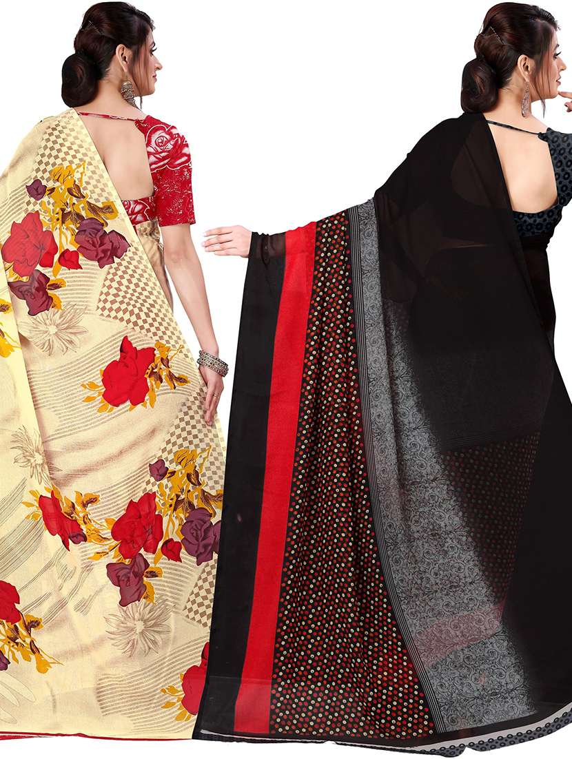 women pack of 2 casual wear combo sarees with blouse - 21477379 -  Standard Image - 1