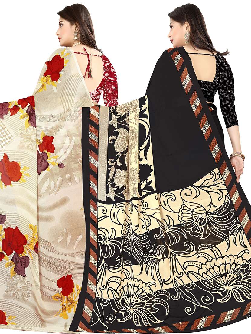 women pack of 2 casual wear combo sarees with blouse - 21477404 -  Standard Image - 1