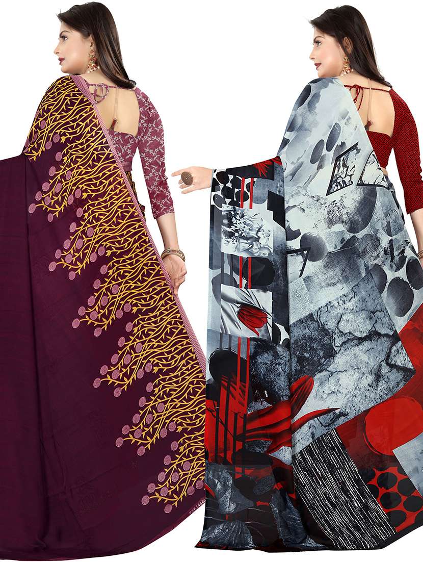 women pack of 2 casual wear combo sarees with blouse - 21477435 -  Standard Image - 1