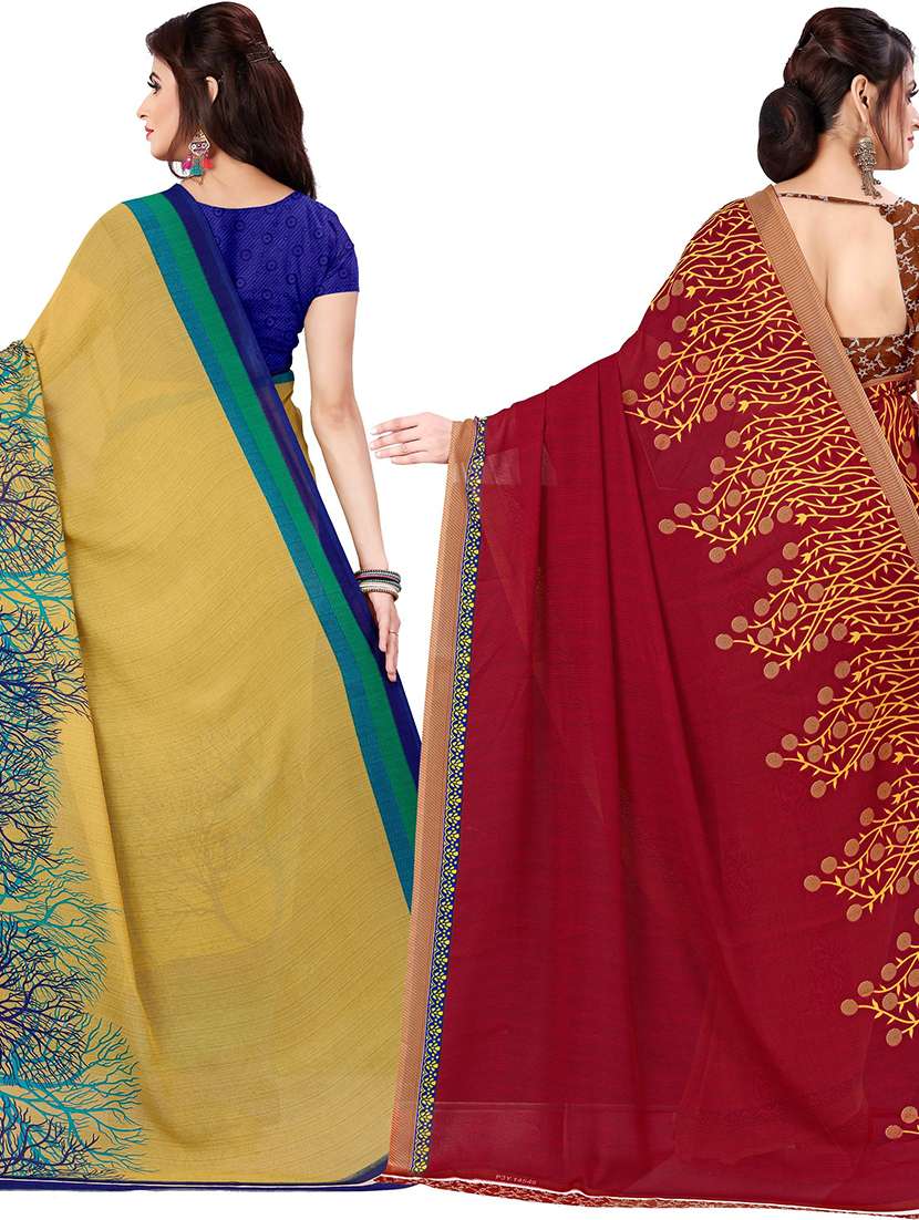 women pack of 2 casual wear combo sarees with blouse - 21477488 -  Standard Image - 1