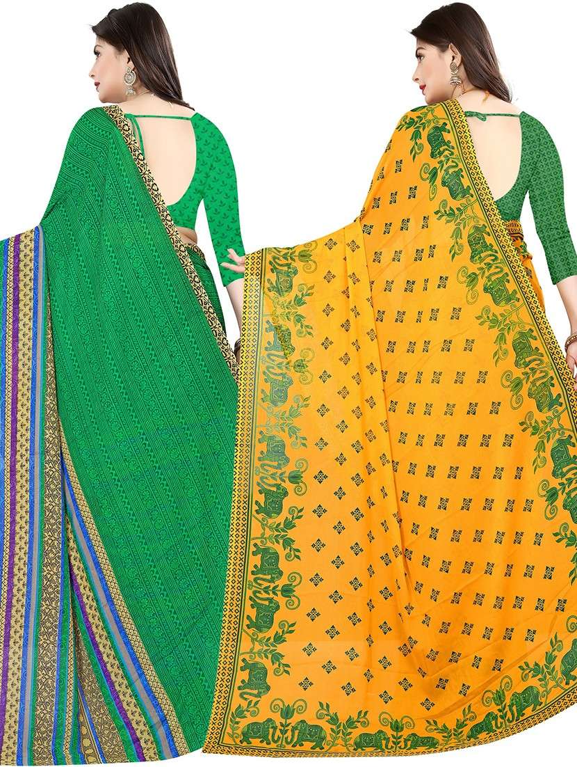 women pack of 2 casual wear combo sarees with blouse - 21477504 -  Standard Image - 1