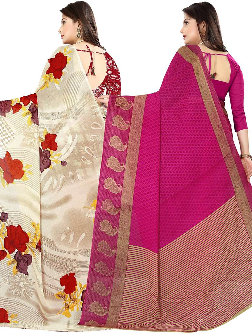 women pack of 2 casual wear combo sarees with blouse - 21477646 -  Standard Image - 1