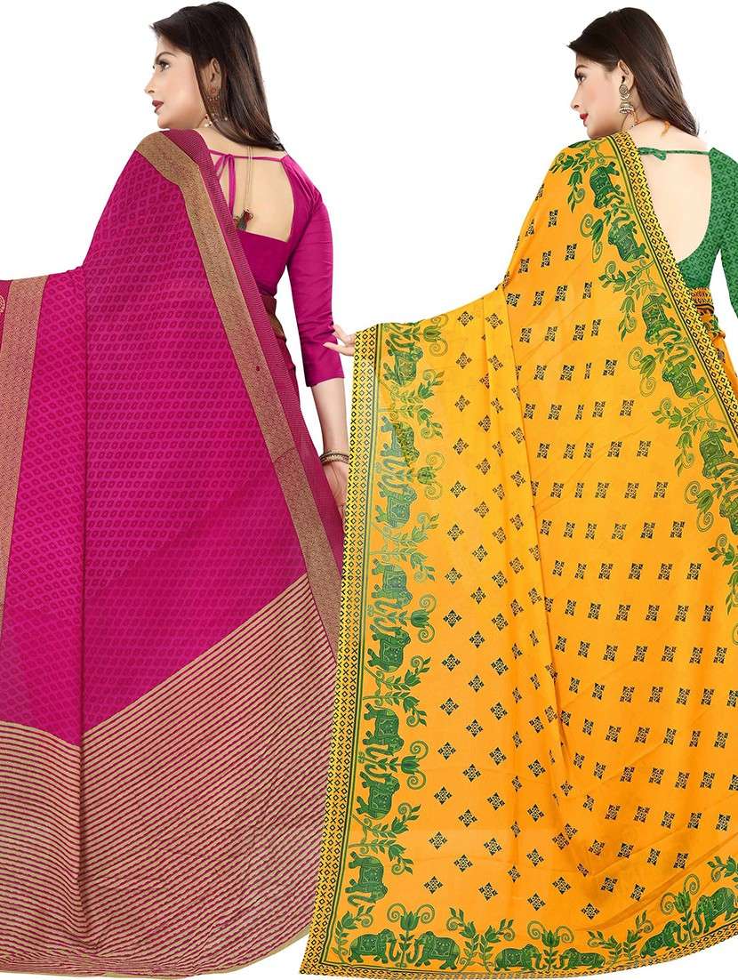 women pack of 2 casual wear combo sarees with blouse - 21478068 -  Standard Image - 1