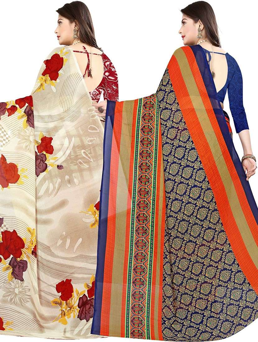 women pack of 2 casual wear combo sarees with blouse - 21478084 -  Standard Image - 1