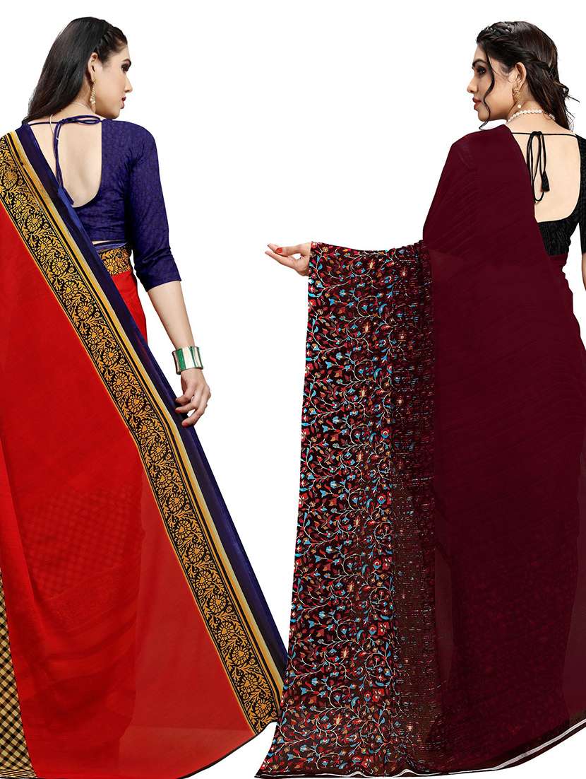 women pack of 2 casual wear combo sarees with blouse - 21478405 -  Standard Image - 1