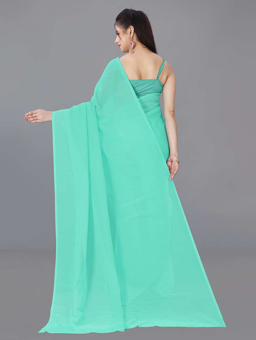women sea green solids georgette saree with blouse - 21478455 - Standard Image - 1