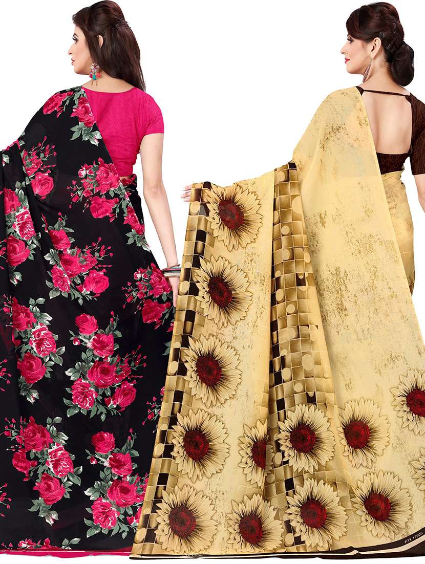 women pack of 2 casual wear combo sarees with blouse - 21478487 -  Standard Image - 1