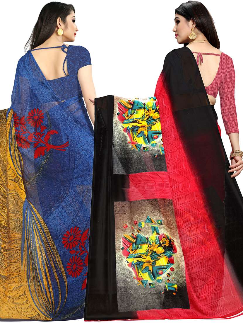 women pack of 2 printed casual wear saree with blouse - 21478517 - Standard Image - 1
