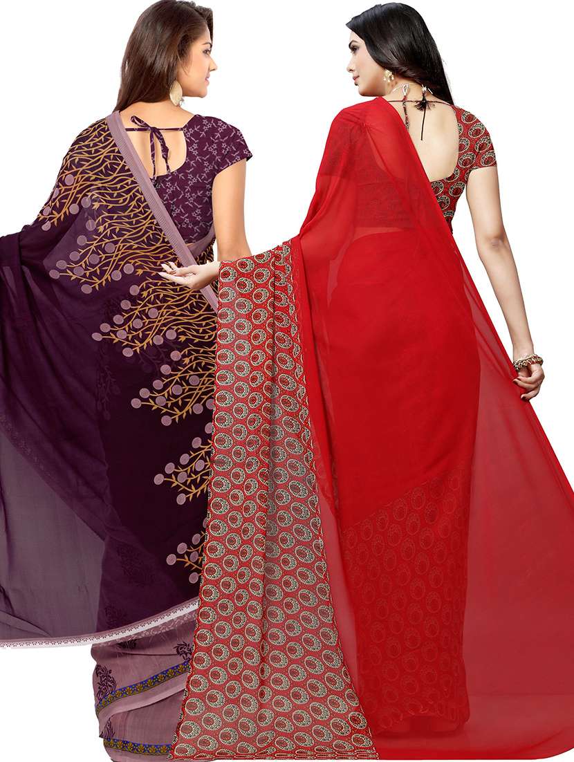 women pack of 2 casual wear combo sarees with blouse - 21478631 -  Standard Image - 1
