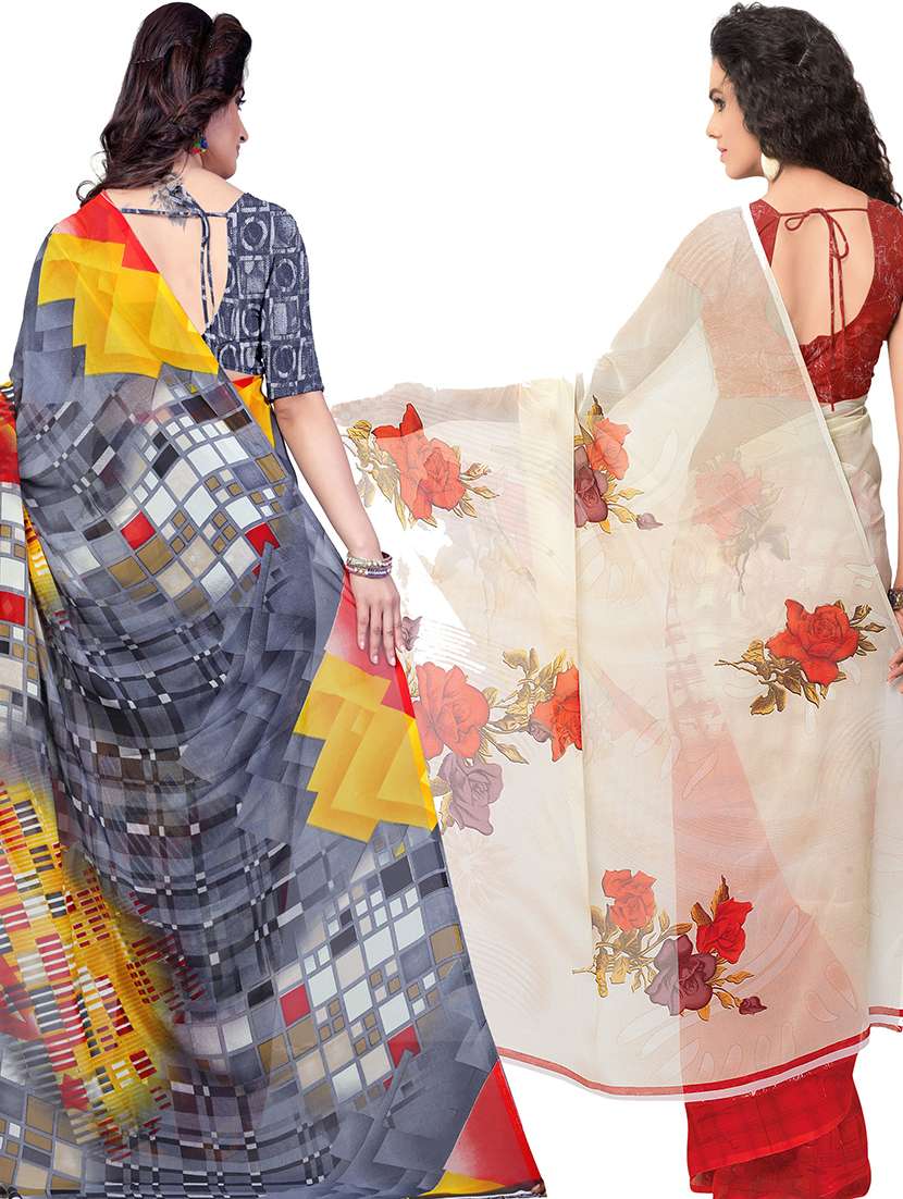 women pack of 2 casual wear combo sarees with blouse - 21478855 -  Standard Image - 1