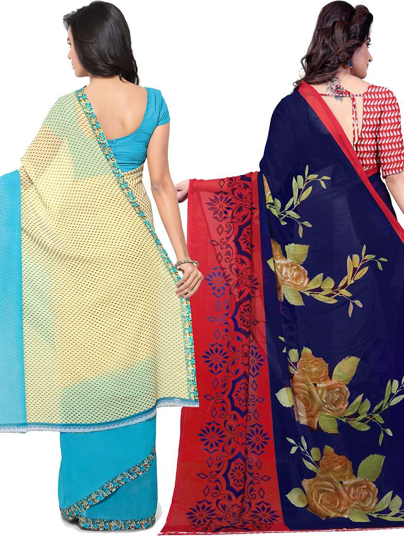 women pack of 2 casual wear combo sarees with blouse - 21478992 -  Standard Image - 1