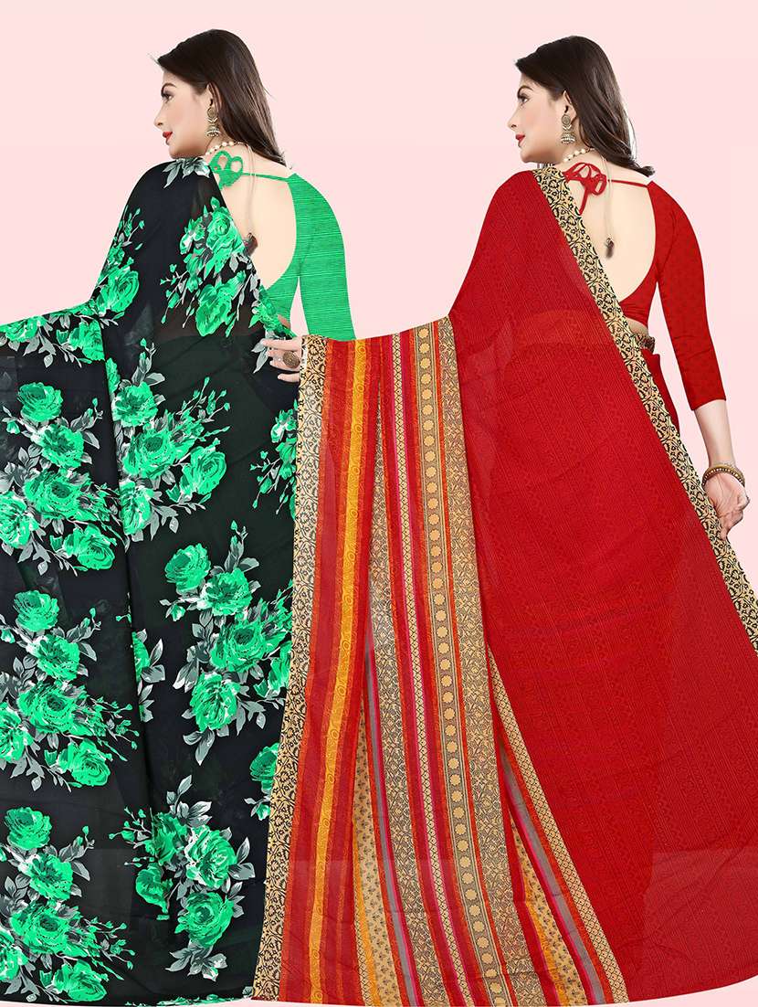 women pack of 2 casual wear combo sarees with blouse - 21480197 -  Standard Image - 1