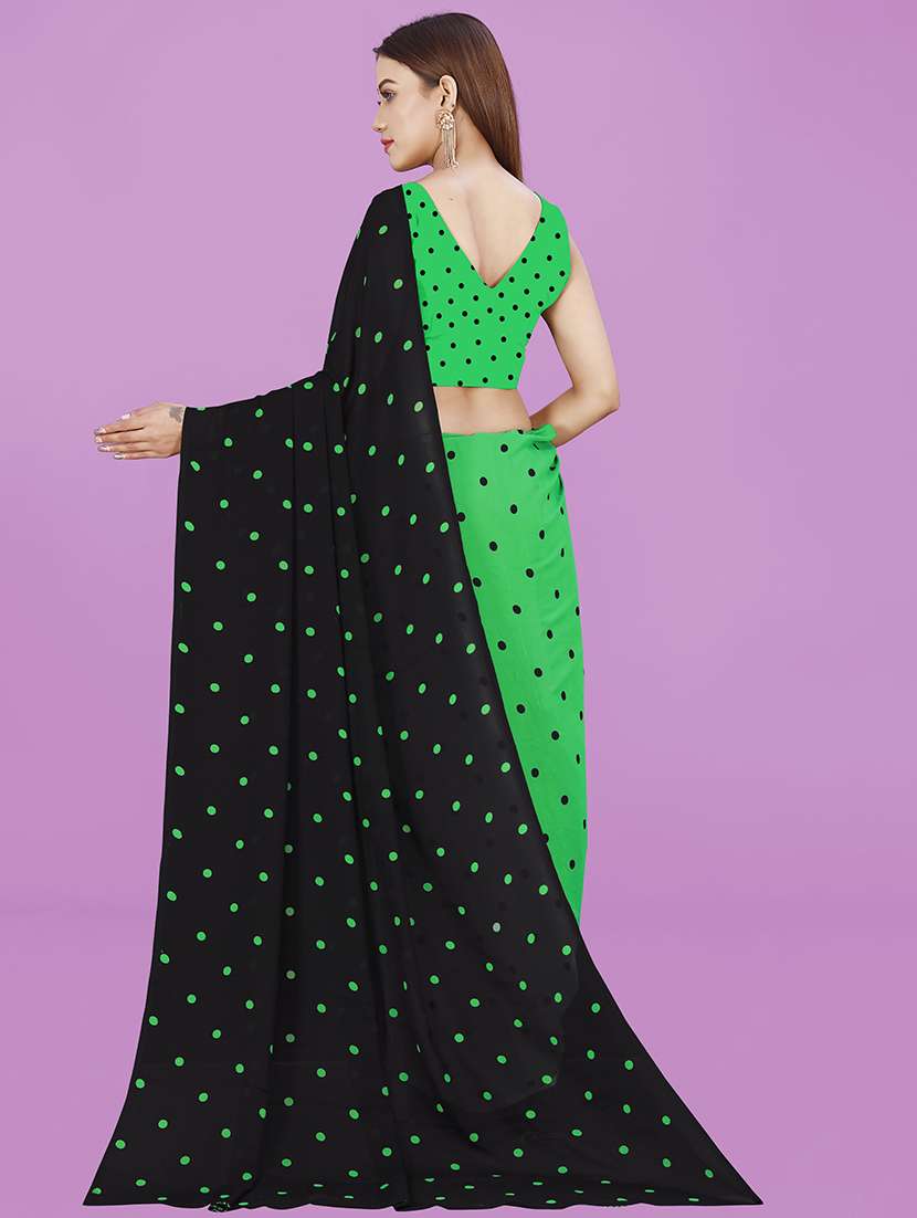 women green polka dots printed georgette saree with blouse - 21480561 -  Standard Image - 1