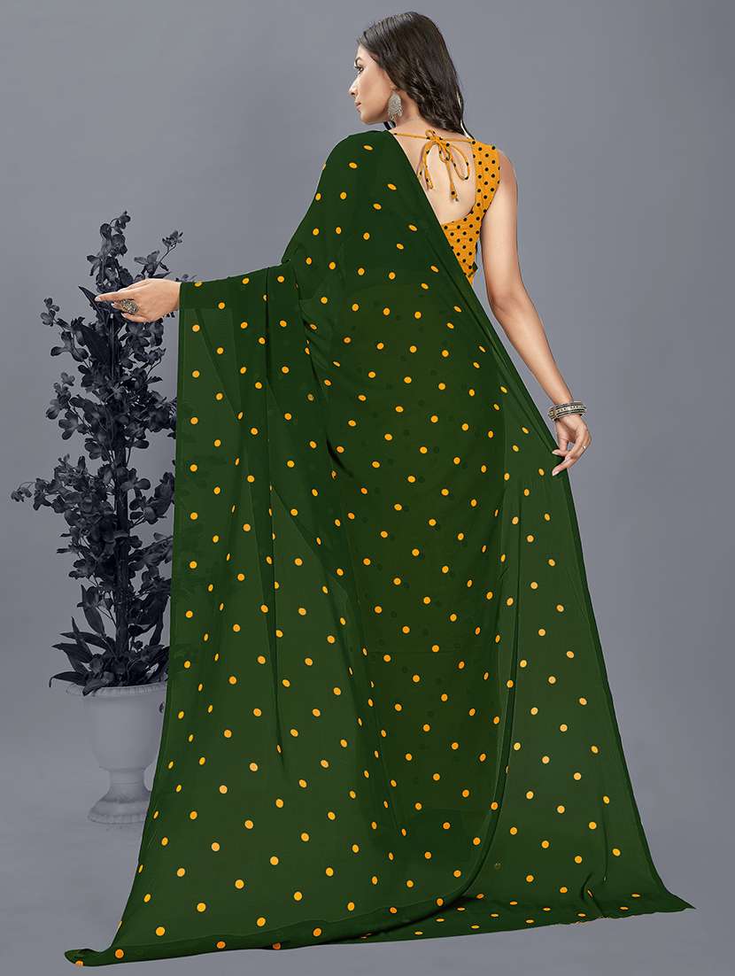 women yellow polka dots printed georgette saree with blouse - 21480565 -  Standard Image - 1