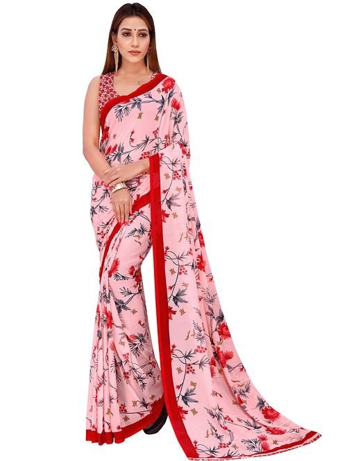 women pink floral printed saree with blouse - 21480567 - Standard Image - 0