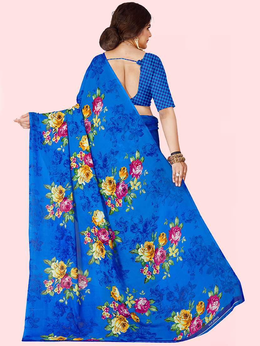 women blue printed saree with blouse - 21480739 -  Standard Image - 1