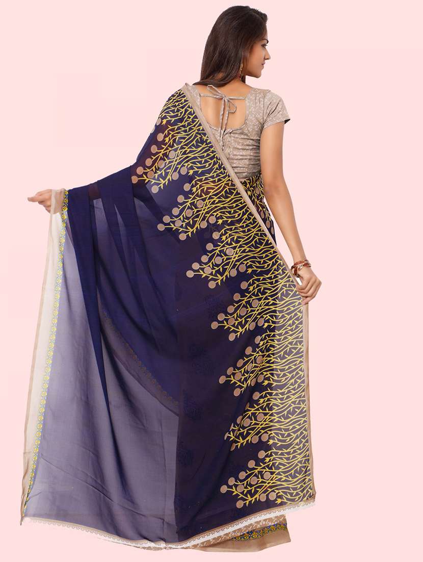 women beige printed saree with blouse - 21480757 -  Standard Image - 1