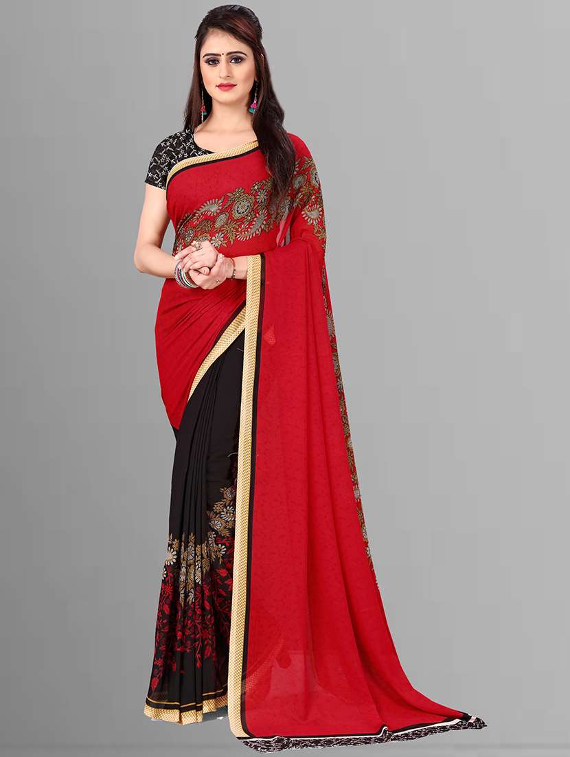women black printed saree with blouse