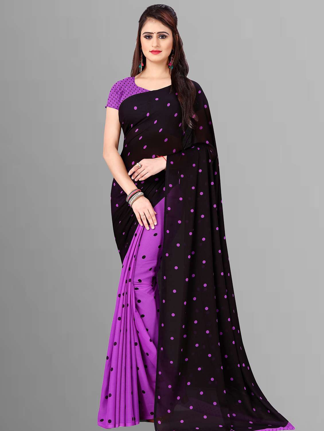 women polka dots  casual wear saree with blouse