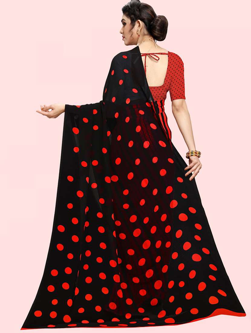 women polka dots casual wear saree with blouse - 21480869 -  Standard Image - 1