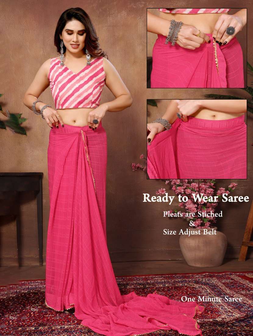 pink georgette ready to wear saree - 21481148 - Standard Image - 1