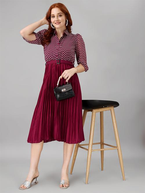women striped puff sleeves belted dress - 21481363 -  Standard Image - 0