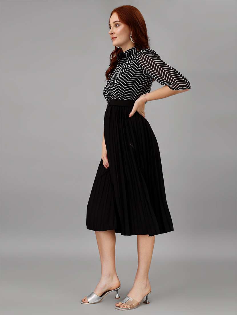 women shirt collar chevron printed fit & flare dress - 21481383 -  Standard Image - 1