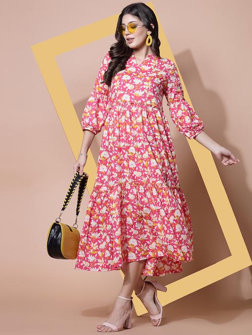 pink floral printed a-line dress - 21481433 - Standard Image - 0