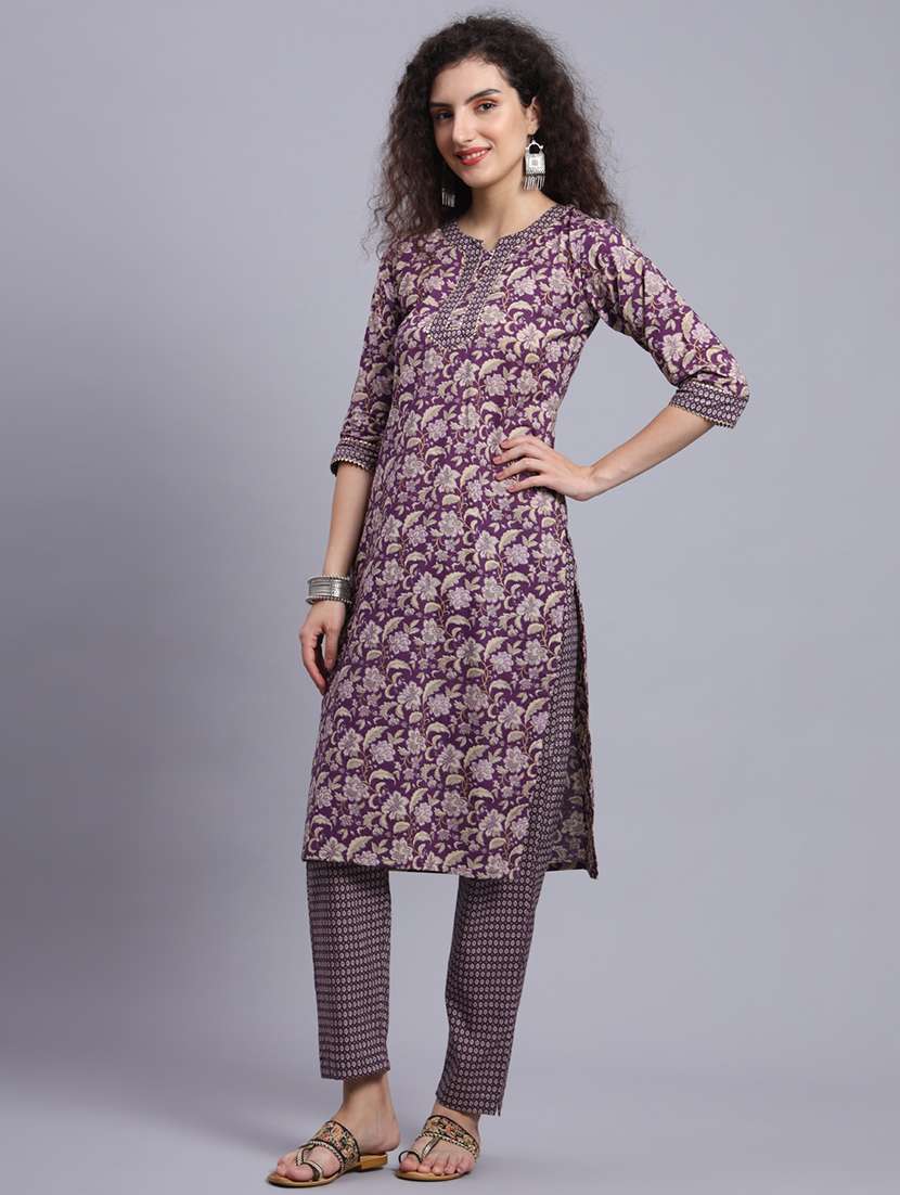 women floral three quarter sleeve kurta pant with dupatta set - 21481476 -  Standard Image - 1