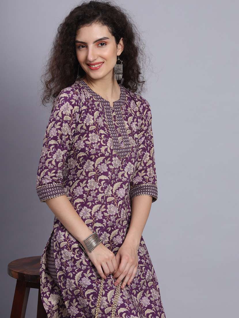 women floral three quarter sleeve kurta pant with dupatta set - 21481476 -  Standard Image - 6