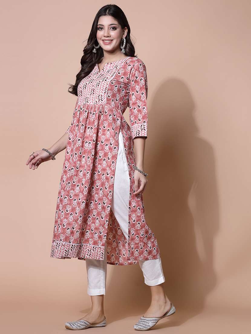 women peach floral printed a-line kurta - 21481482 -  Standard Image - 1