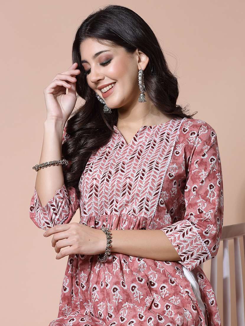 women peach floral printed a-line kurta - 21481482 -  Standard Image - 4