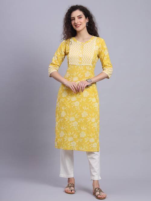 women yellow cotton straight kurta - 21481484 -  Standard Image - 0