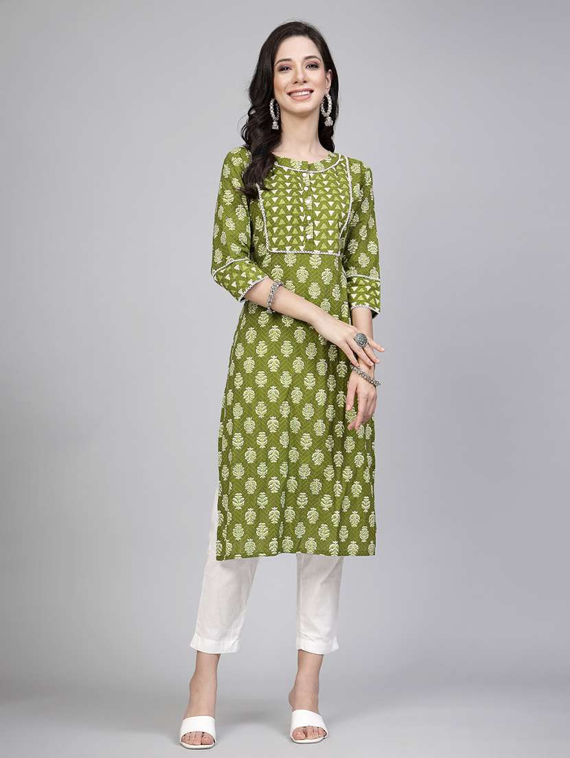 women green printed straight kurta