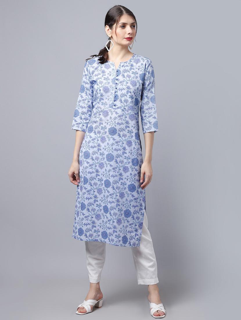 women light blue cotton straight kurta - 21481494 - Zoom Image - 0