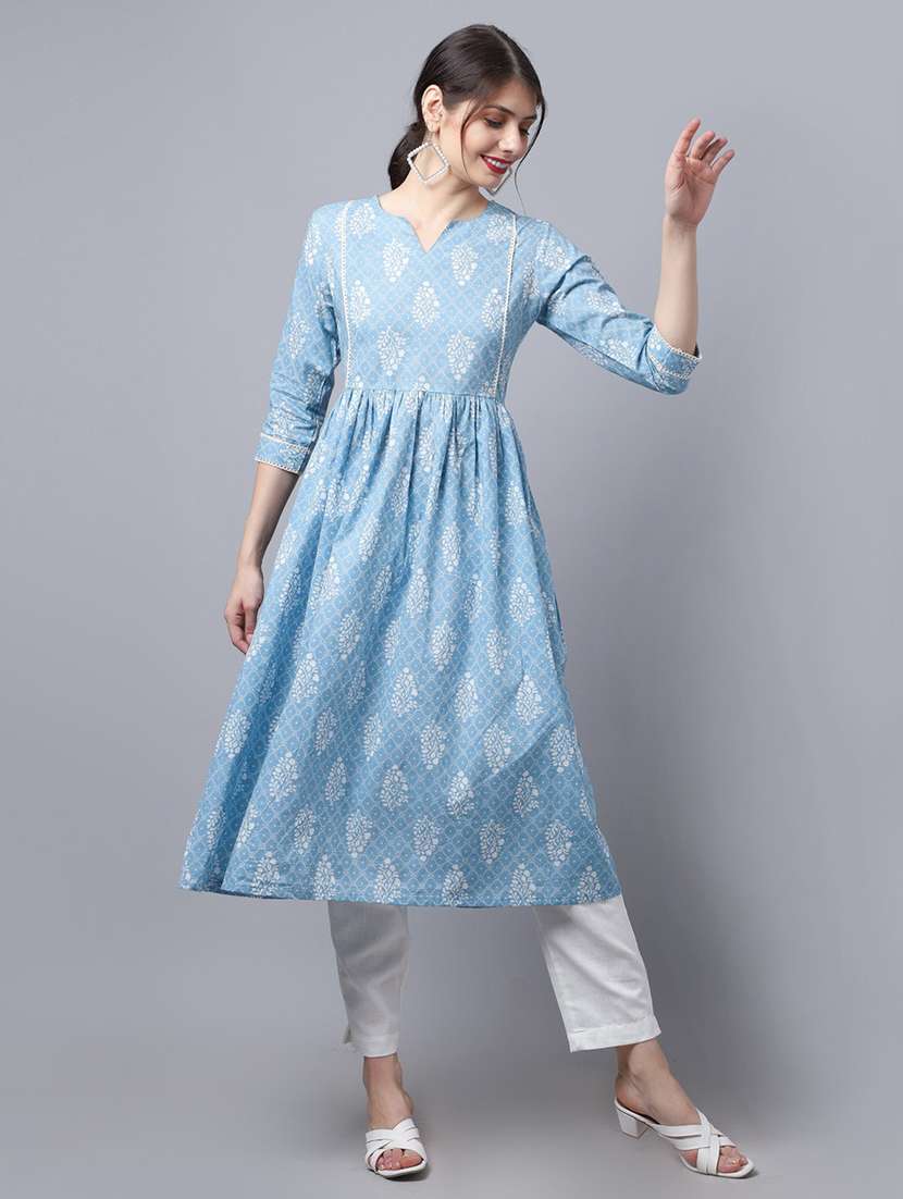 women light blue cotton a-line kurta - 21481498 -  Standard Image - 1