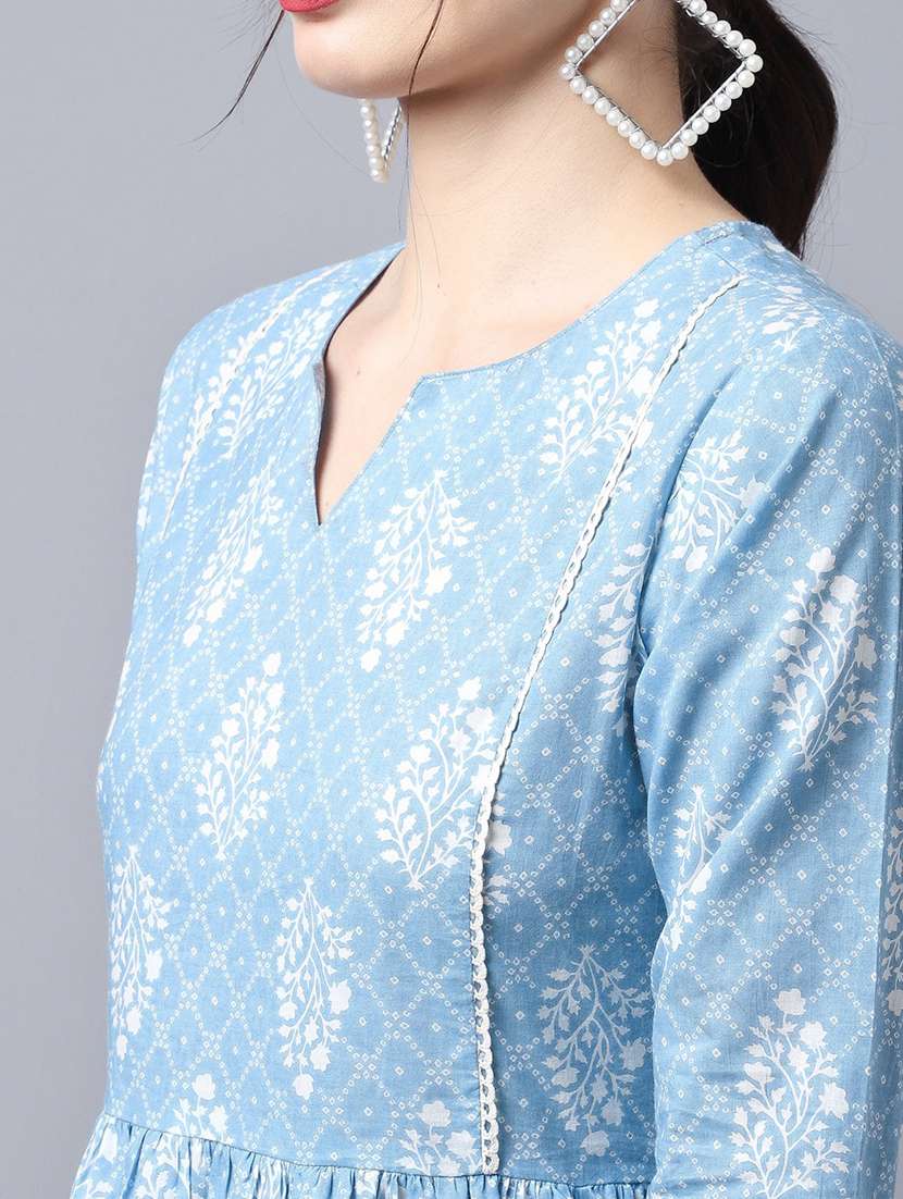 women light blue cotton a-line kurta - 21481498 -  Standard Image - 4