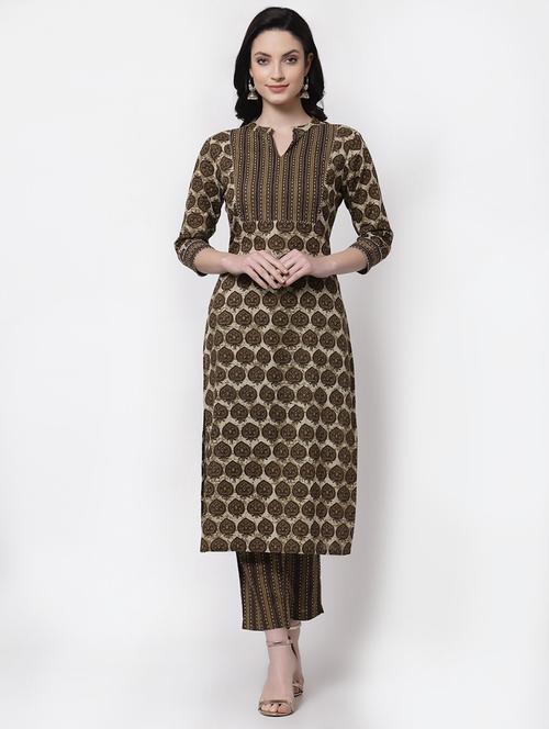 women brown printed straight kurta - 21481500 -  Standard Image - 0