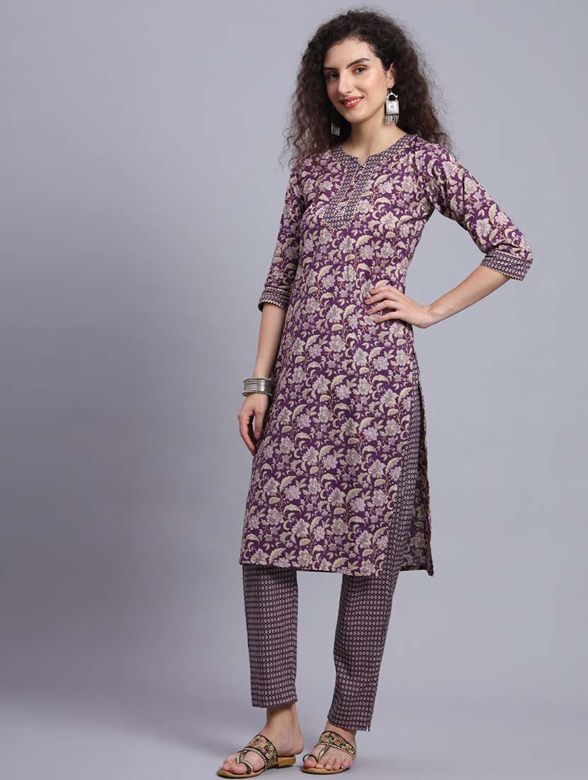 women purple floral printed kurta pant set - 21481535 -  Standard Image - 1