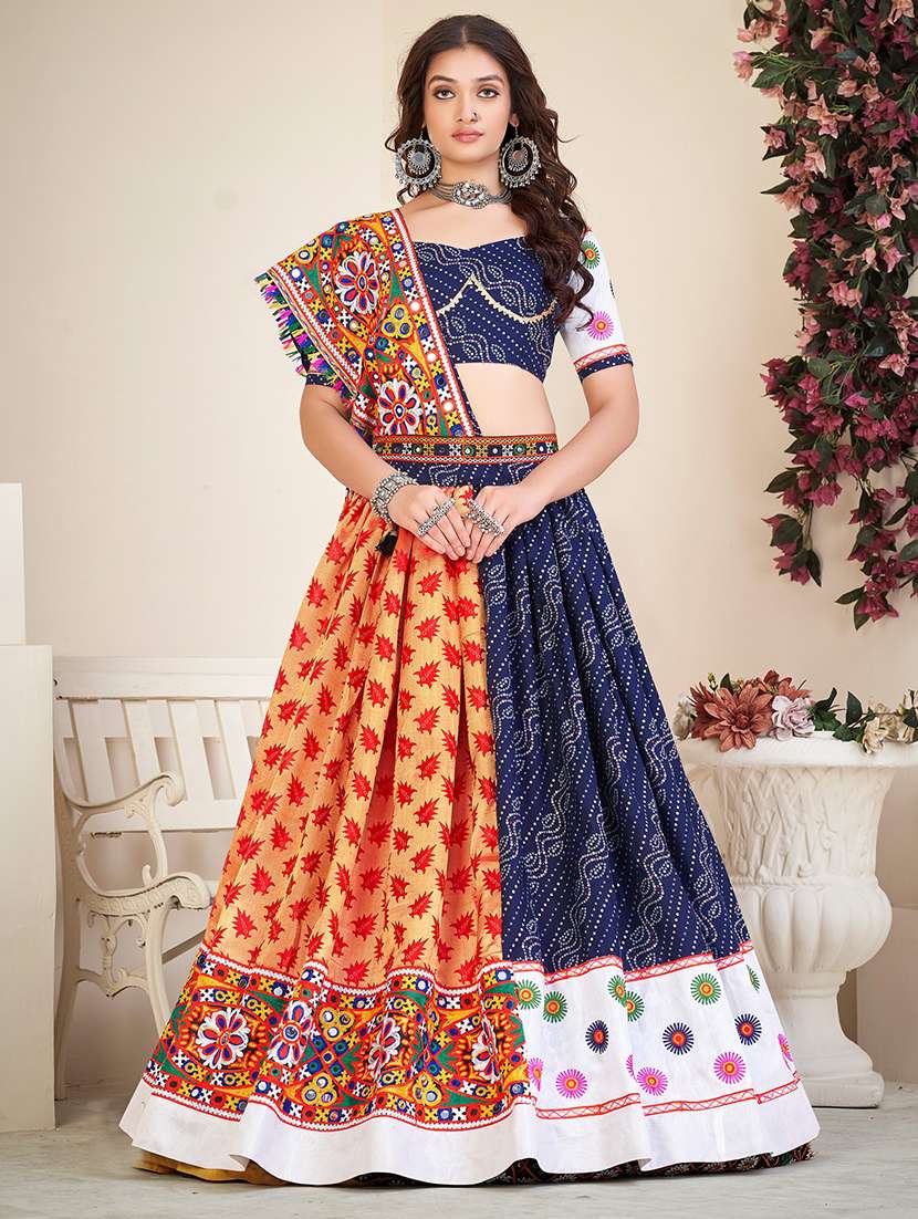 women navy blue flared lehenga