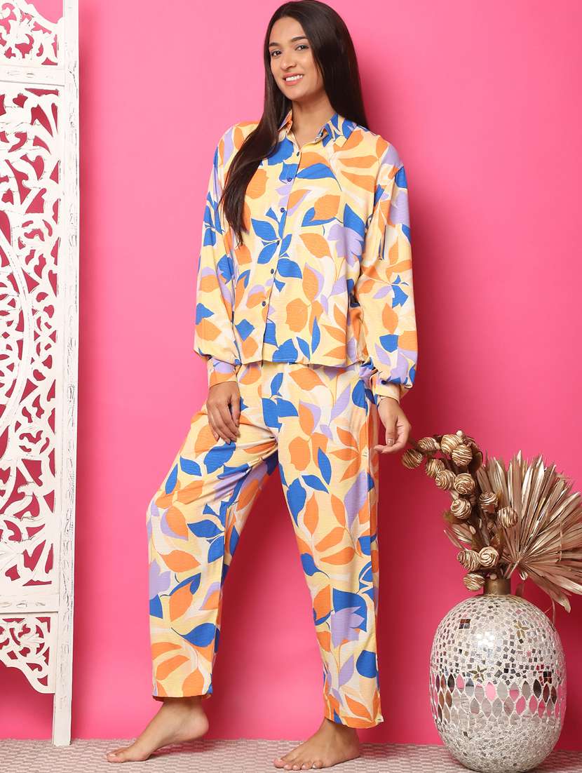women yellow rayon printed nightwear set - 21481970 -  Standard Image - 1