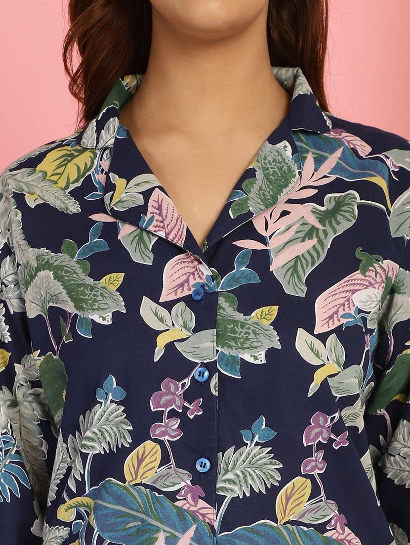 women navy blue cotton printed nightwear set - 21481974 -  Standard Image - 4