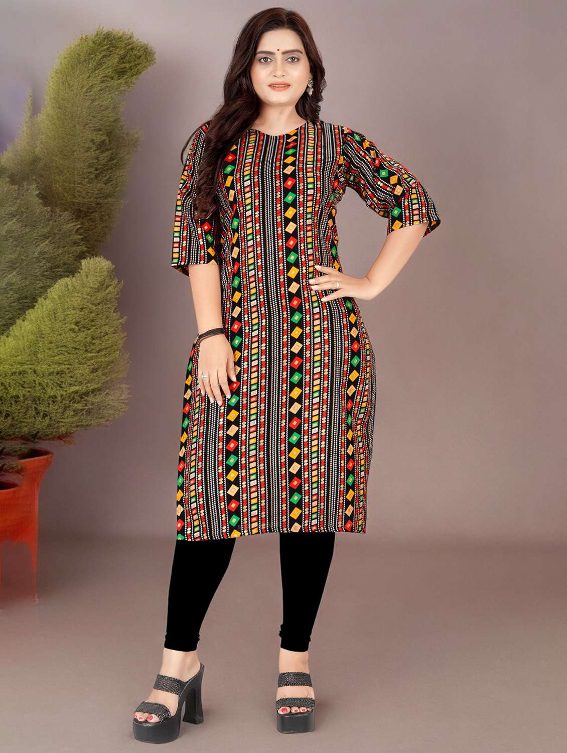 women three quarter sleeve straight kurta