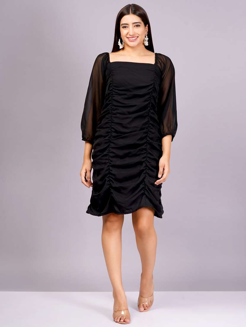 women square neck solid ruched dress - 21482443 - Zoom Image - 0